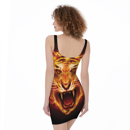 Flame Tiger Print Sleeveless Bodycon Dress