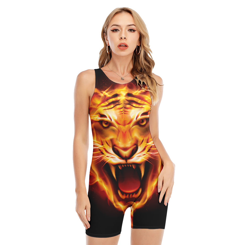 Flame Tiger Print Sleeveless One Piece Swimsuit