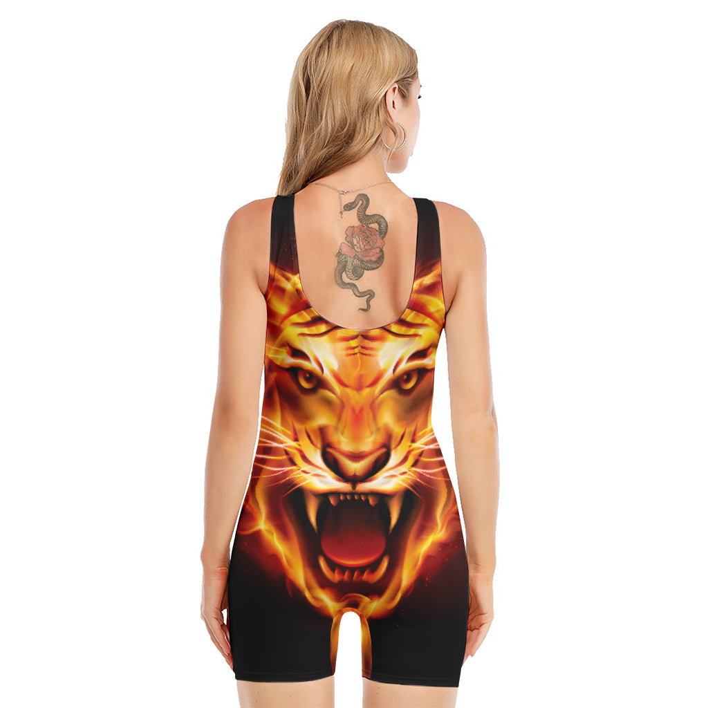 Flame Tiger Print Sleeveless One Piece Swimsuit