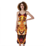 Flame Tiger Print Slim Fit Midi Cami Dress