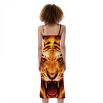 Flame Tiger Print Slim Fit Midi Cami Dress