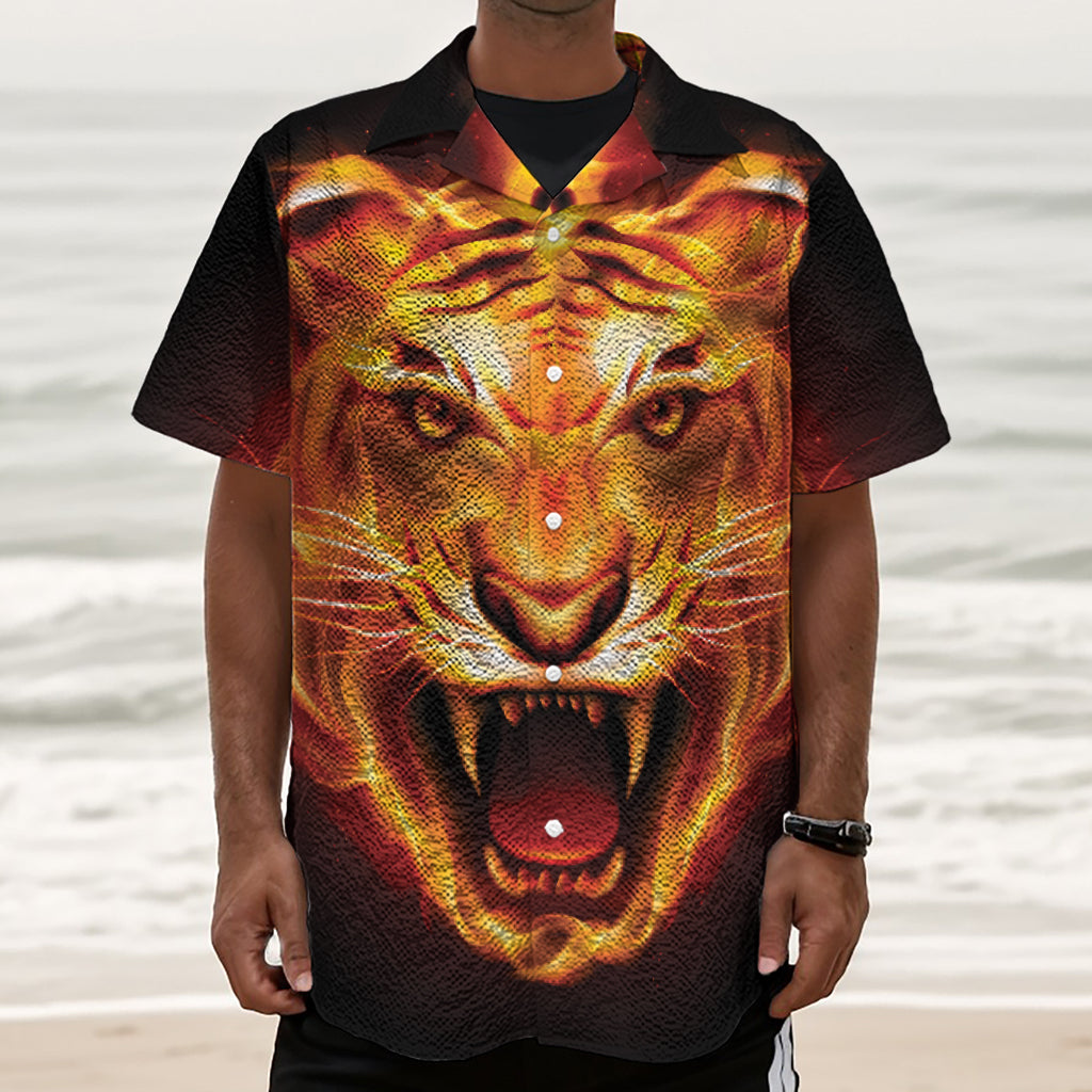 Flame Tiger Print Textured Short Sleeve Shirt