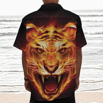 Flame Tiger Print Textured Short Sleeve Shirt