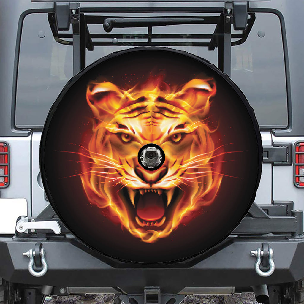 Flame Tiger Print Tire Cover With Camera Hole