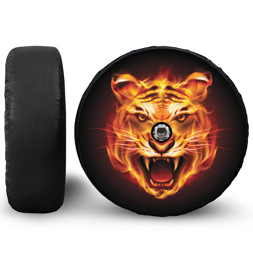 Flame Tiger Print Tire Cover With Camera Hole