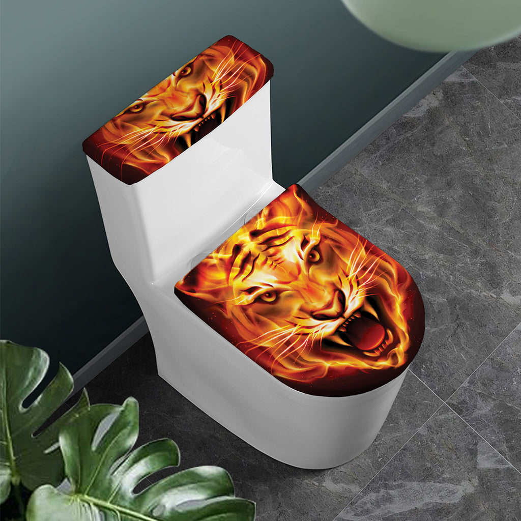 Flame Tiger Print Toilet Lid And Tank Cover Set