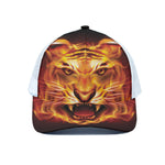 Flame Tiger Print White Mesh Trucker Cap