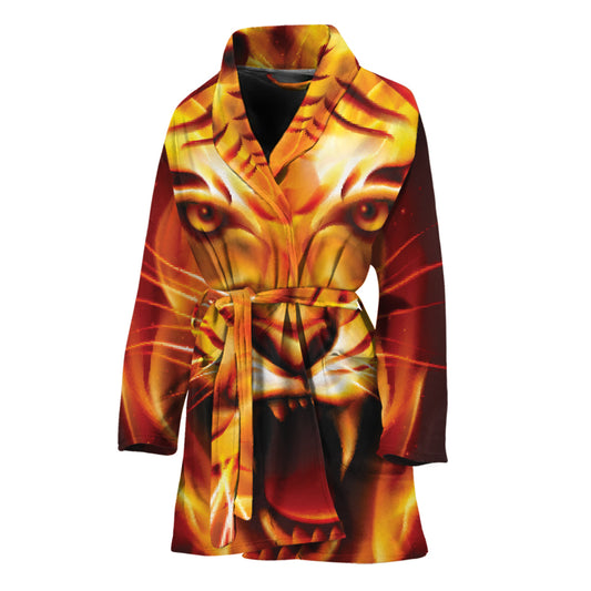 Flame Tiger Print Women's Bathrobe