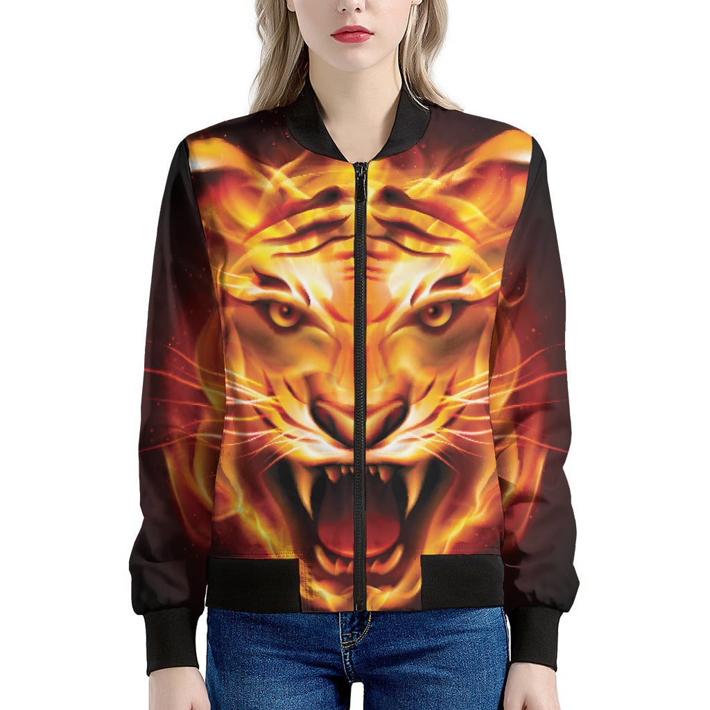 Flame Tiger Print Women's Bomber Jacket