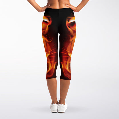 Flame Tiger Print Women's Capri Leggings