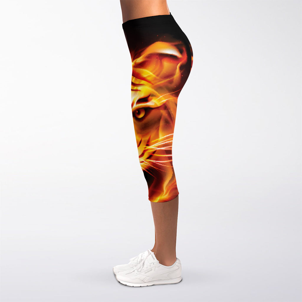 Flame Tiger Print Women's Capri Leggings