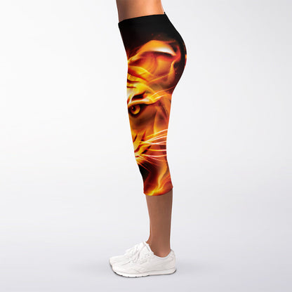 Flame Tiger Print Women's Capri Leggings