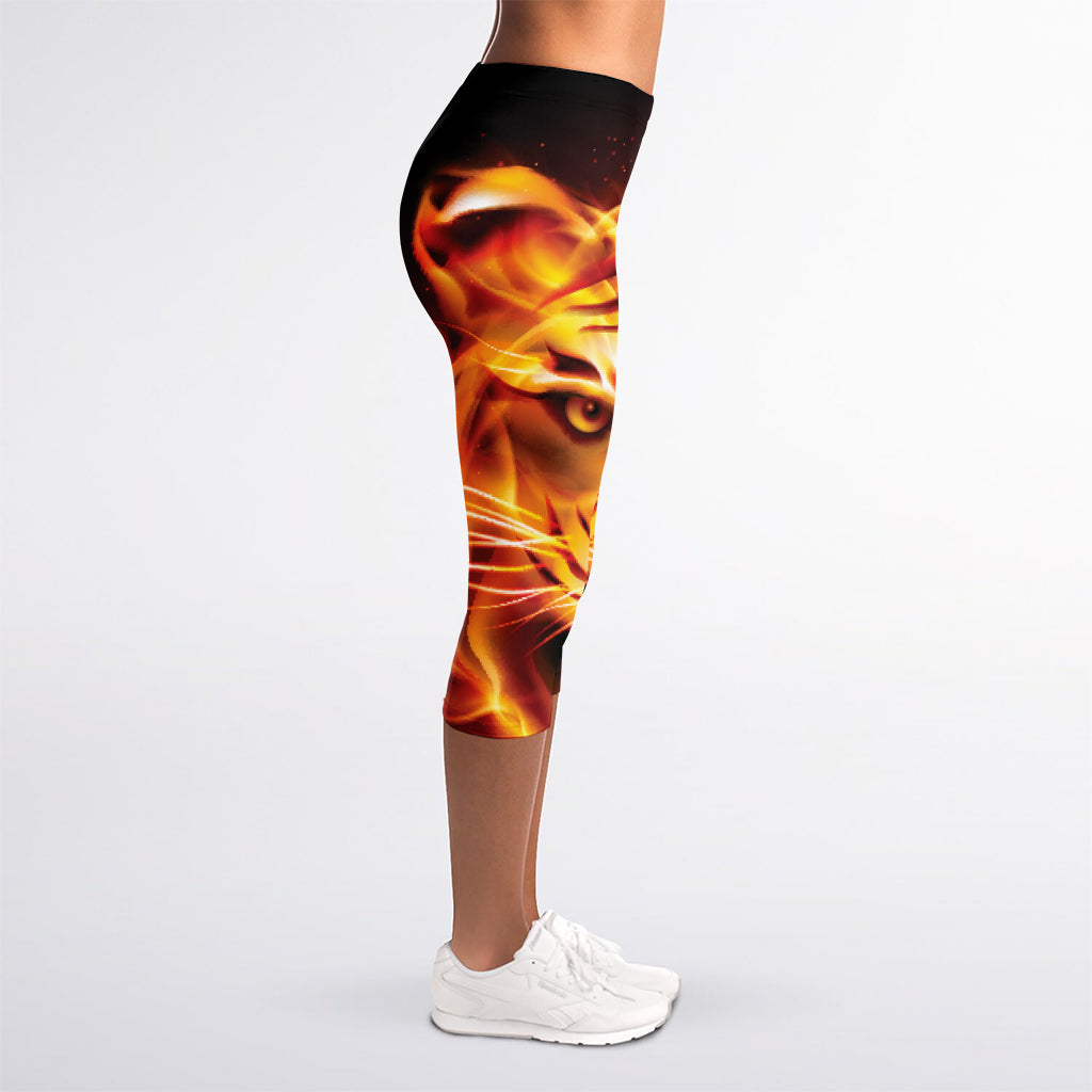 Flame Tiger Print Women's Capri Leggings
