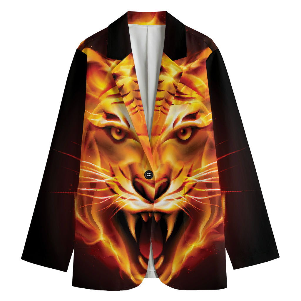 Flame Tiger Print Women's Cotton Blazer