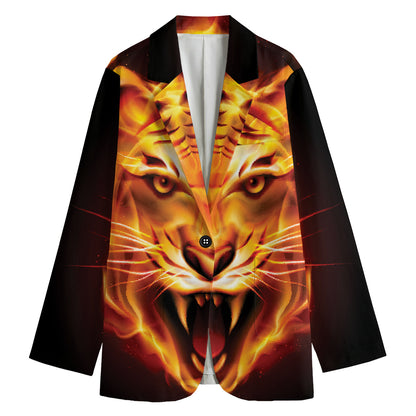 Flame Tiger Print Women's Cotton Blazer