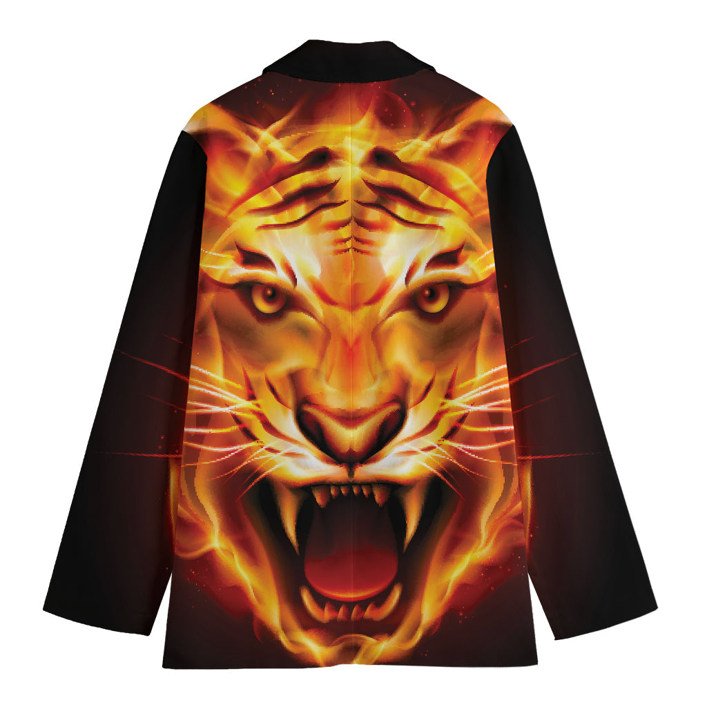 Flame Tiger Print Women's Cotton Blazer