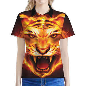 Flame Tiger Print Women's Polo Shirt