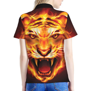 Flame Tiger Print Women's Polo Shirt