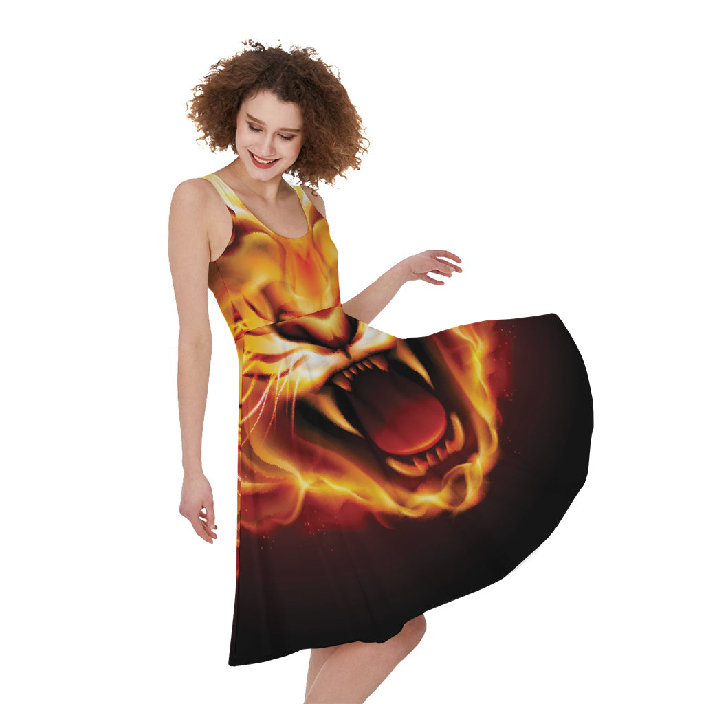 Flame Tiger Print Women's Sleeveless Dress