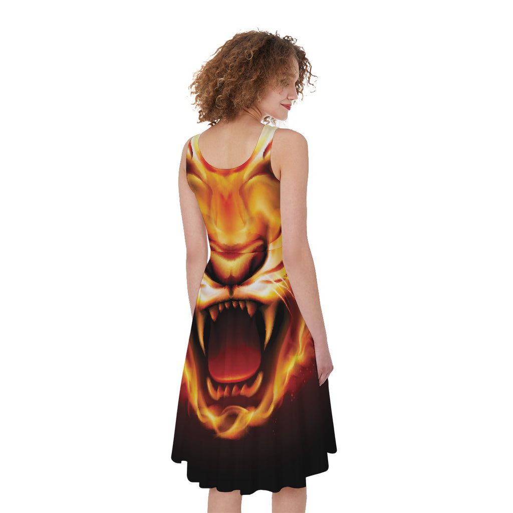 Flame Tiger Print Women's Sleeveless Dress