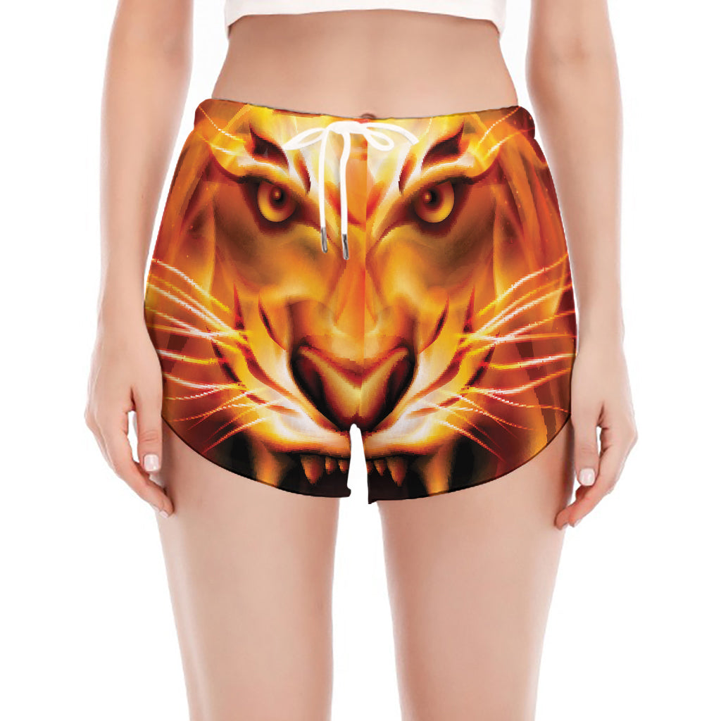 Flame Tiger Print Women's Split Running Shorts