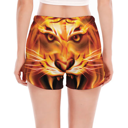 Flame Tiger Print Women's Split Running Shorts