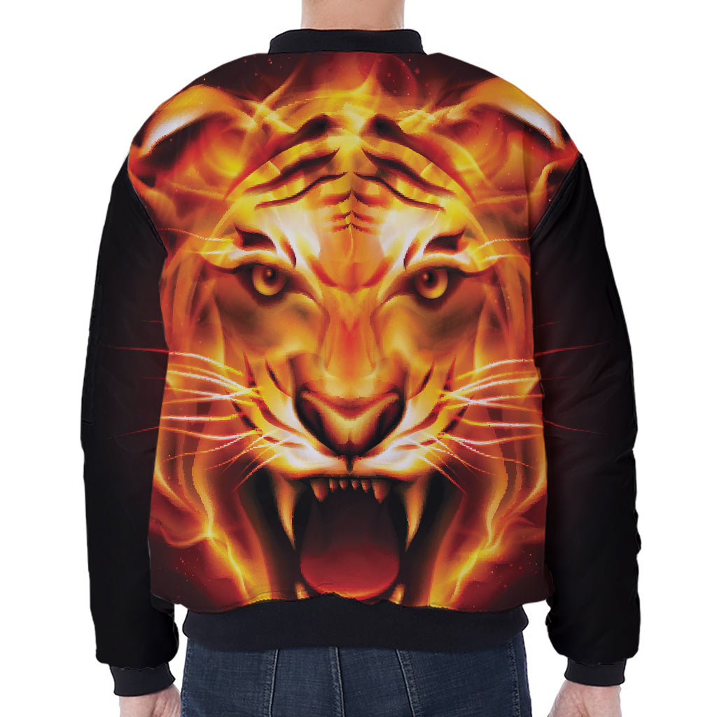 Flame Tiger Print Zip Sleeve Bomber Jacket