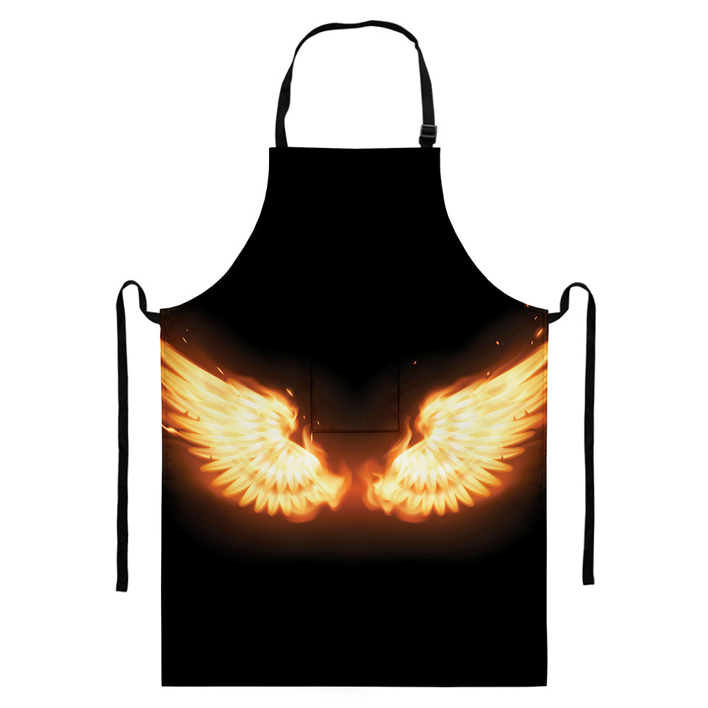 Flame Wings Print Bib Apron With Pocket