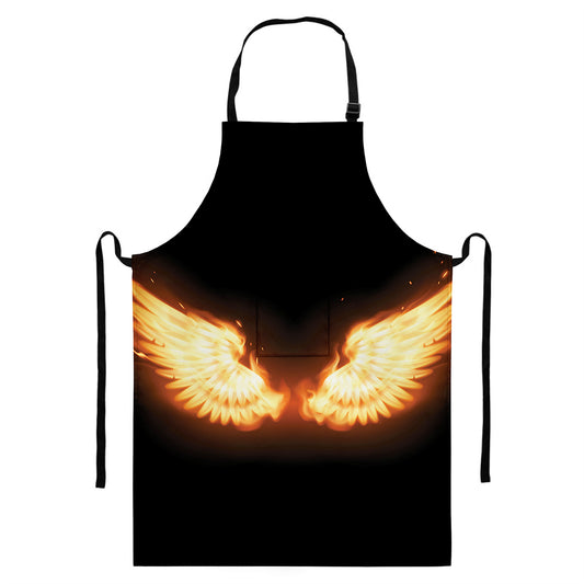Flame Wings Print Bib Apron With Pocket