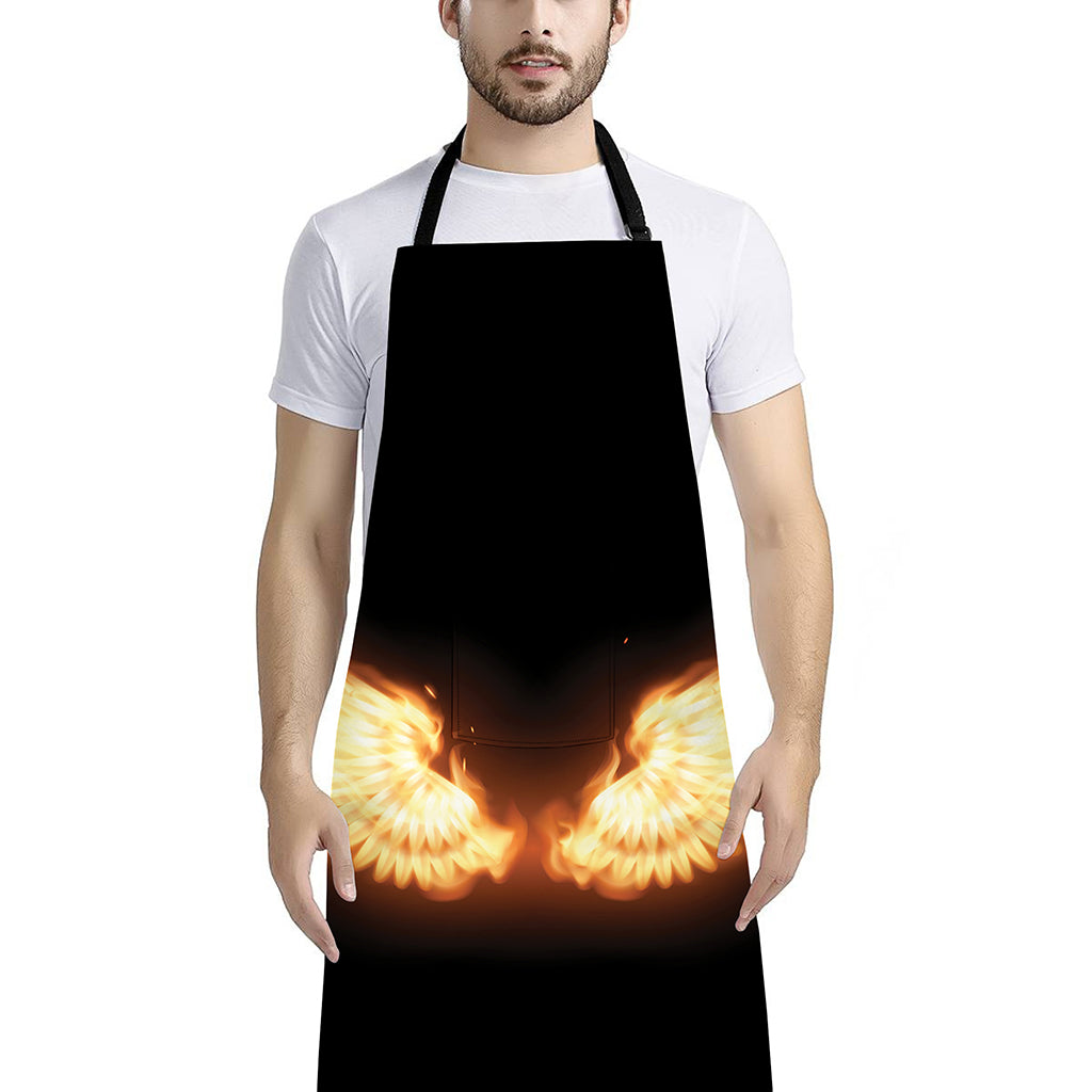 Flame Wings Print Bib Apron With Pocket