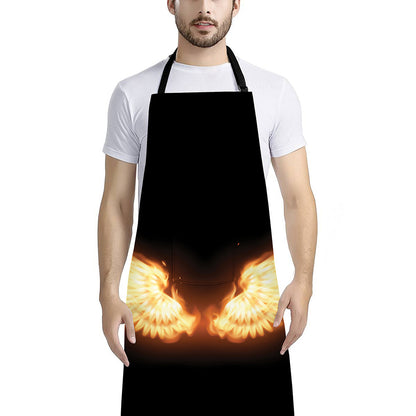 Flame Wings Print Bib Apron With Pocket
