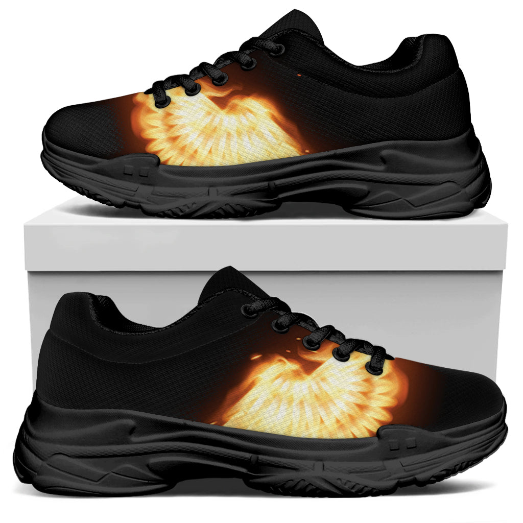 Flame Wings Print Black Chunky Shoes