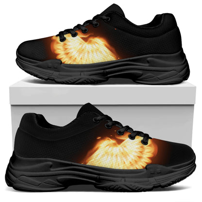 Flame Wings Print Black Chunky Shoes