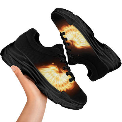 Flame Wings Print Black Chunky Shoes