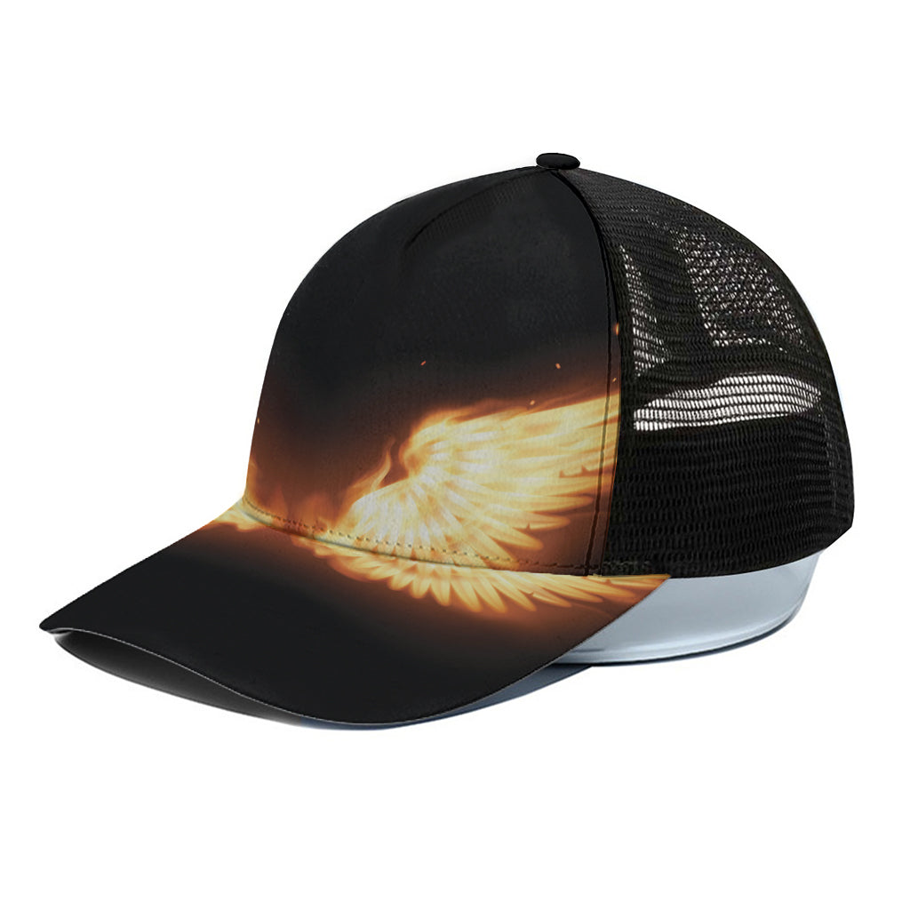 Flame Wings Print Black Mesh Trucker Cap