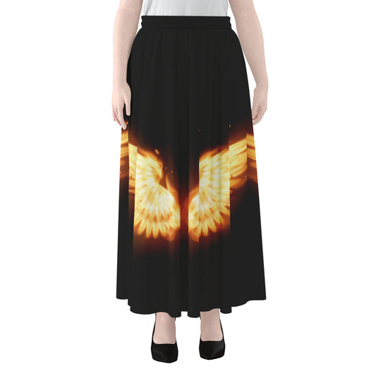 Flame Wings Print Chiffon Maxi Skirt