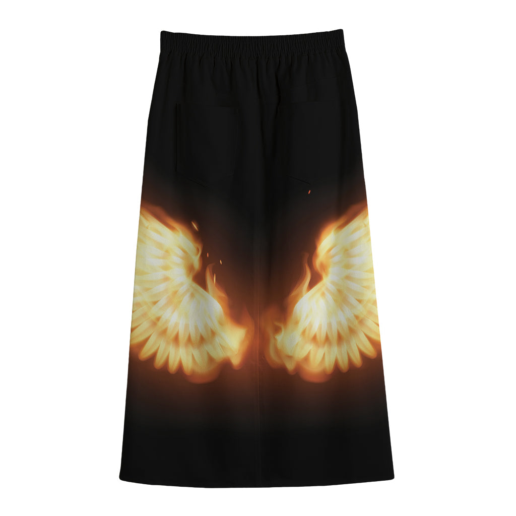 Flame Wings Print Cotton Front Slit Maxi Skirt
