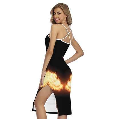 Flame Wings Print Cross Back Cami Dress