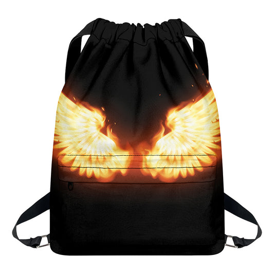 Flame Wings Print Drawstring Backpack