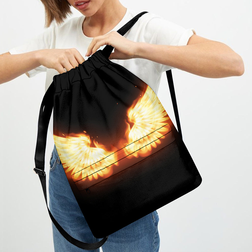 Flame Wings Print Drawstring Backpack