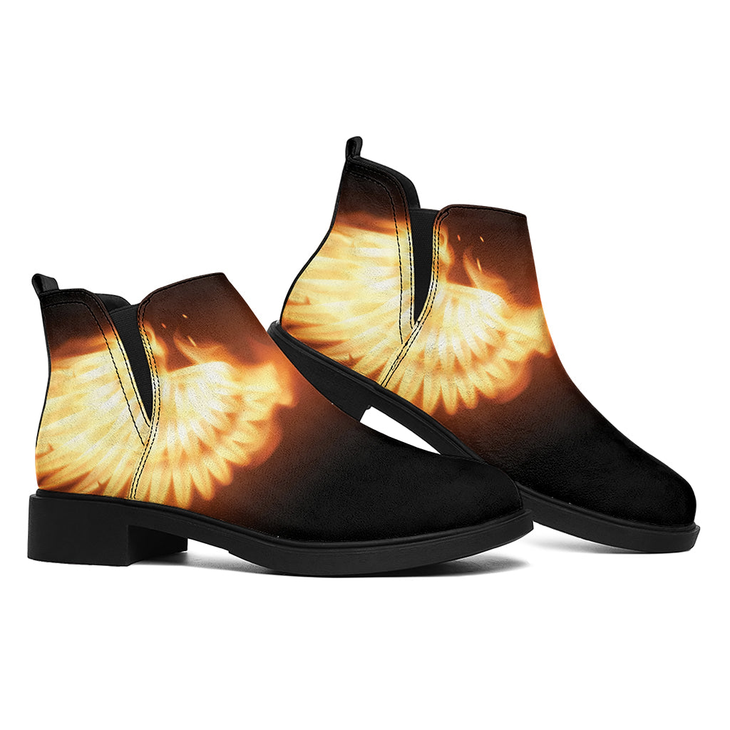 Flame Wings Print Flat Ankle Boots