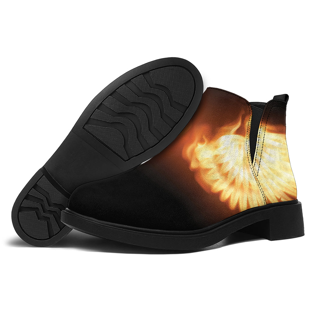 Flame Wings Print Flat Ankle Boots