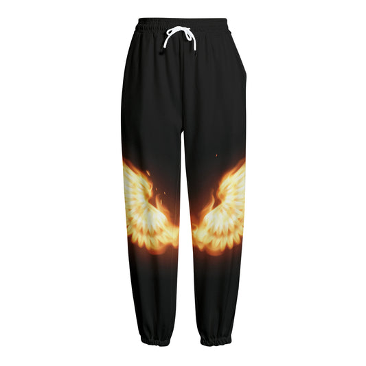 Flame Wings Print Fleece Lined Knit Pants