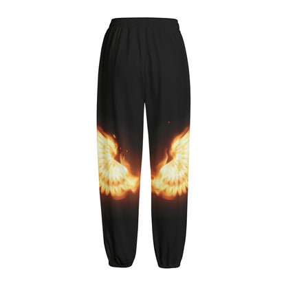 Flame Wings Print Fleece Lined Knit Pants
