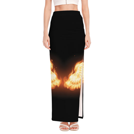 Flame Wings Print High Slit Maxi Skirt