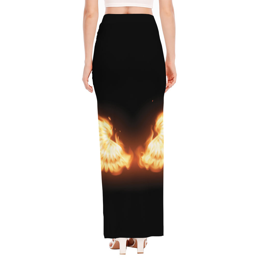 Flame Wings Print High Slit Maxi Skirt