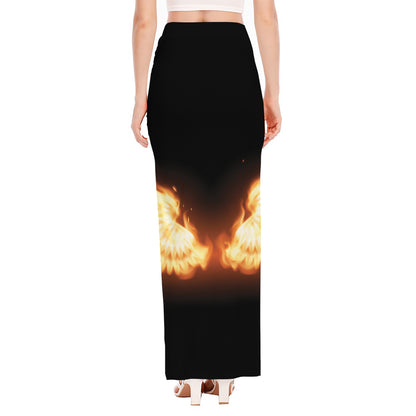 Flame Wings Print High Slit Maxi Skirt