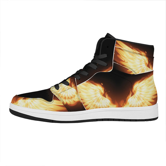 Flame Wings Print High Top Leather Sneakers