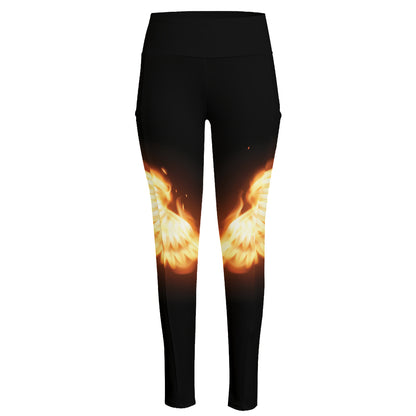Flame Wings Print High-Waisted Pocket Leggings
