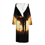Flame Wings Print Hooded Bathrobe